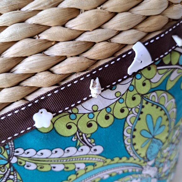 VERA BRADLEY Peacock Straw Tote Beach Pool Turquoise Green Seashells 2 Handles - Picture 13 of 15